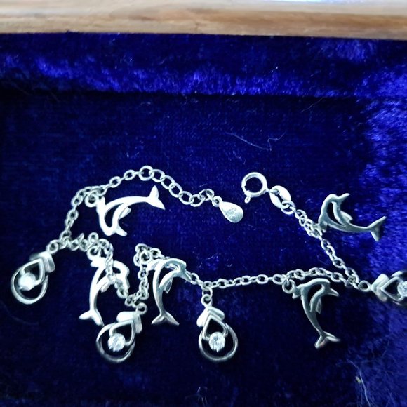 Sterling Silver Dolphin & CZ bracelet - Picture 1 of 4